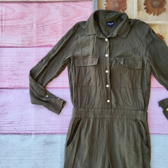 Madewell Olive Green Utility Pocket Straight Leg Pocket Jumpsuit Small - Picture 2 of 6